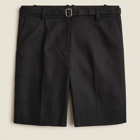 NWT J. Crew Black Stretch Linen Blend Pleated Belted 9